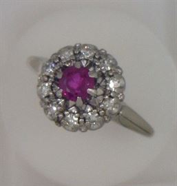 18K ruby and diamond ring .15 Ct diamond