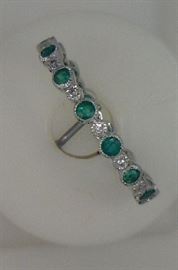 14K white gold emerald and diamond band
