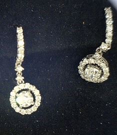 Diamond drop earrings in 14K WG, .74 Ct center stone, 1.66 Ct total diamond weight