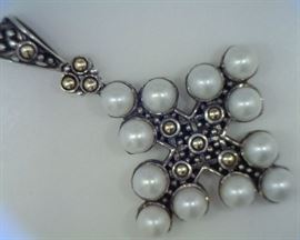 John Hardy Reversible cross 18K and sterling with pearls