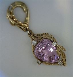 14K pendant with kunsite and diamond, .20 ct diamond (bail opens)