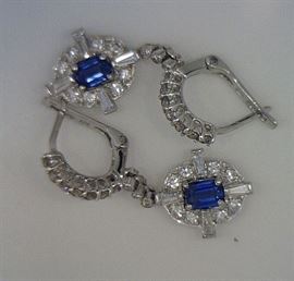 Diamond and sapphire earrings, white gold, 1.39 ct diamond, .84 ct sapphire
