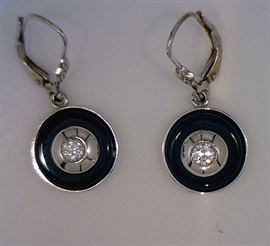 14K white gold and onyx earrings .48 ct diamond drops