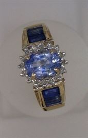 14K yellow gold ceylon sapphire and diamond ring