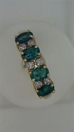 10K yellow gold and emerald and diamond band (4 emeralds and 6 diamonds)