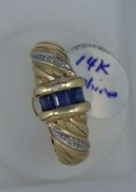 14K gold ring with sapphires