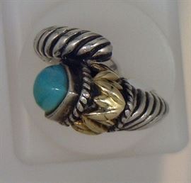 14K and sterling ring, turquoise stone