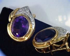Gold (marked 585) amethyst and diamond earrings