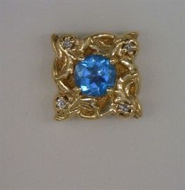 14K slide with diamonds and blue topaz