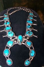 Squash blossom necklace, unmarked but tests as sterling