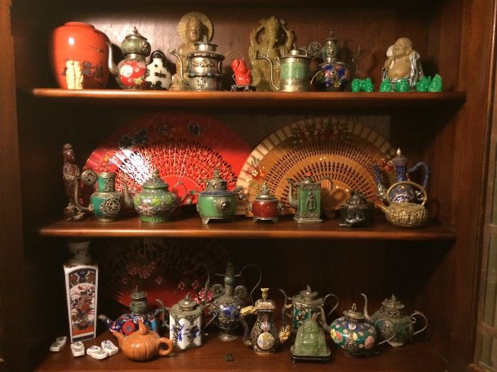 A collection of Chinese and Asian Enamel Teapots/ Pot Wines 