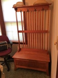 Neat, solid wood coat rack/bench