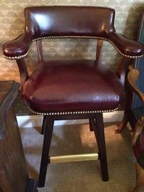 Pair of Burgundy Leather swivel Bar Arm Chairs