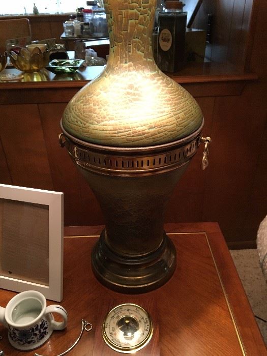 One of a pair of stunning table lamps--absolutely incredible brass and glass