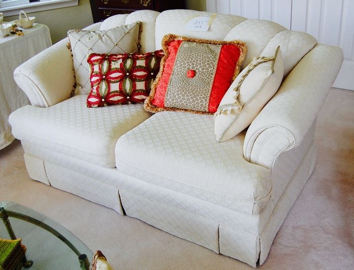 WE HAVE A PAIR OF THESE BEAUTIFUL  WHITE LOVE SEATS