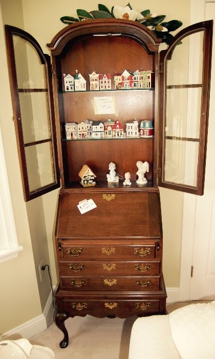 A LIGHTED QUEEN ANNE DESK WITH CURIO