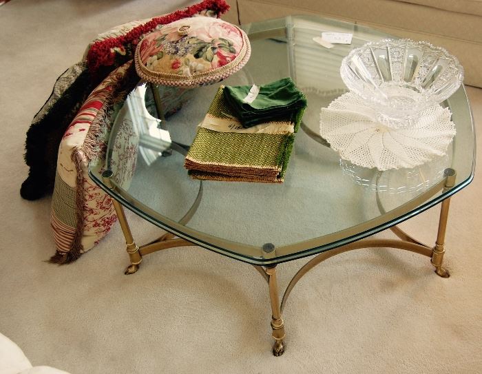 BRASS AND GLASS ROUND COFFEE TABLE