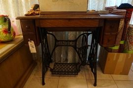 Antique Singer sewing machine plus sewing supplies