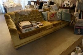 Gold velvet long couch 