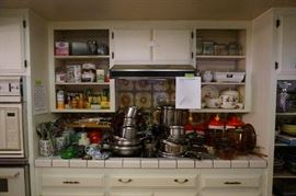 copper bottom pots and pans, cannister sets, dishware