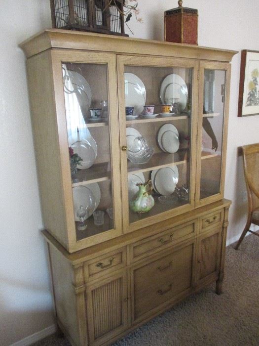 China and linens along with this gorgeous display cabinet