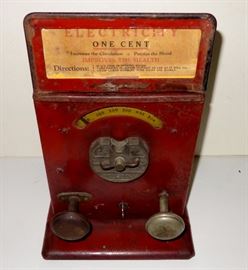 1930'S PENNY ARCADE ADVANCE SHOCK ONE CENT COIN OPERATED ELECTRICITY QUACKERY NOVELTY MEDICAL DEVICE - WORKS!!!