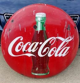 VINTAGE 1950'S PORCELAIN 36" COCA-COLA BUTTON ADVERTISING SIGN