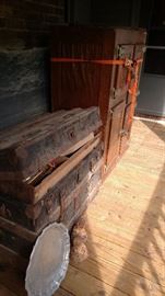 vintage project trunk, oak ice box  dated in 1942