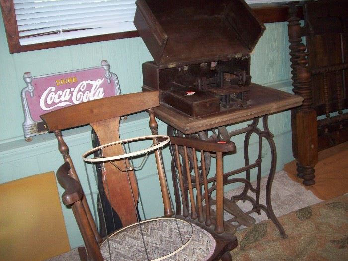 Rocker, coca cola fountain service sign, 1800's sewing machine
