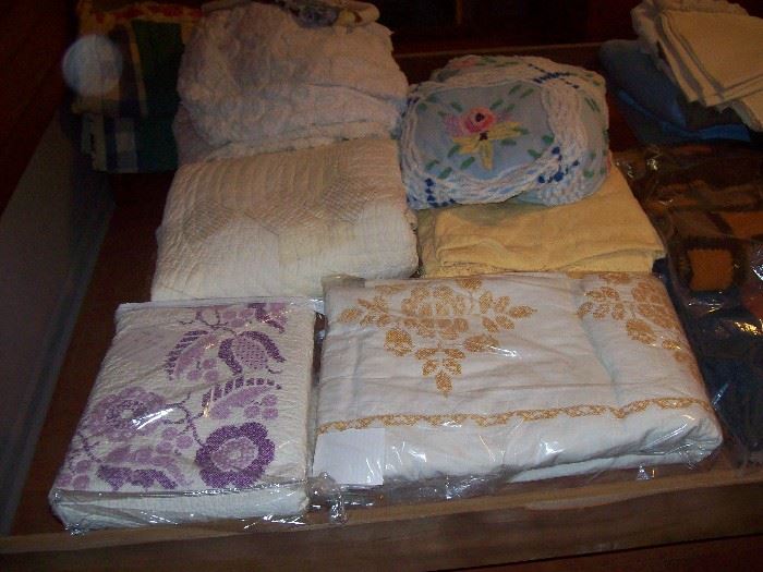 vintage hand made quilts, cotton chenille spreads, other vintage covers