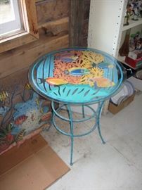 Aquatic scene metal with glass top table