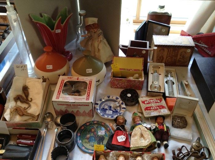 See the McCoy dog and cat treat jars back there? And those Little Red Riding Hood plates are Ohio Art.