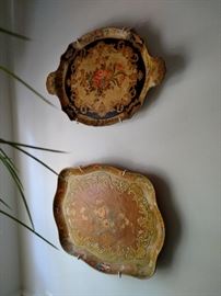 Pair of papier mache trays