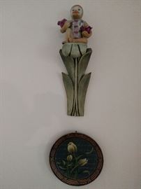 Pair of Chinese porcelain monkey figures on leaf style sconces 