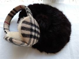 Burberry earmuffs and a mink hat