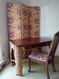 Upholstered three panel screen