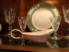 Lenox sauce dish and plate as well as Waterford crystal glasses