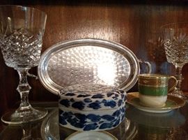 Silverplate tray, Limoges cup and saucer