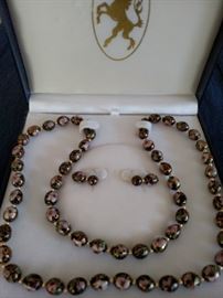 NIB cloisonne and gold bead 30 inch necklace and earrings set from Bailey, Banks & Biddle