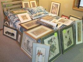 Dozens of pieces of art, oil paintings, lithographs etc.