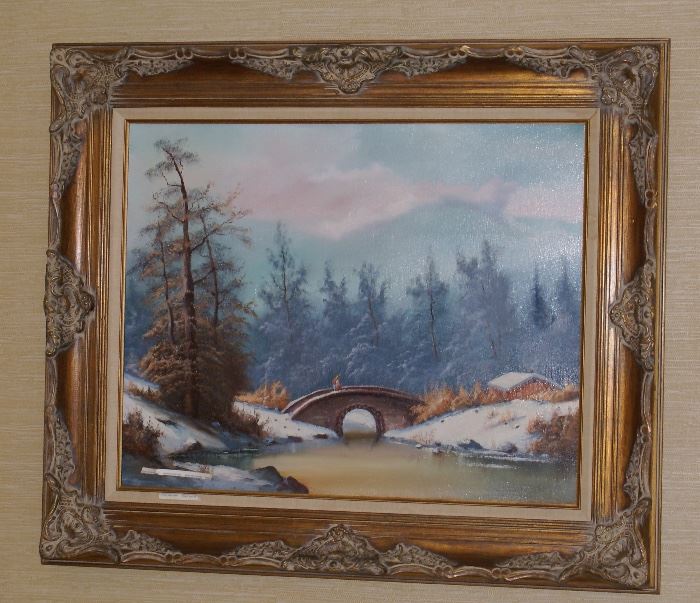 Large Oil on Canvas Painting with Ornate Frame 34" x 40 