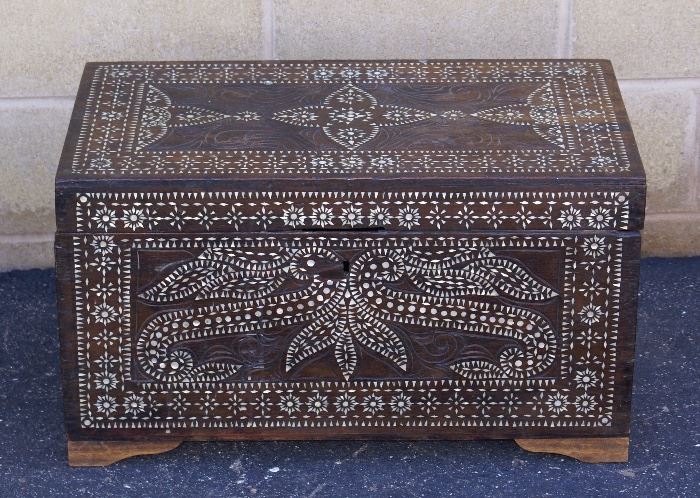 Antique Moroccan Mother of Pearl Inlay Trunk