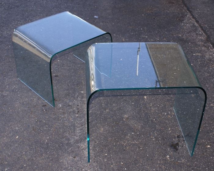 1 of 2 Sets of Mid Century Modern Italian Curved Glass Tables
