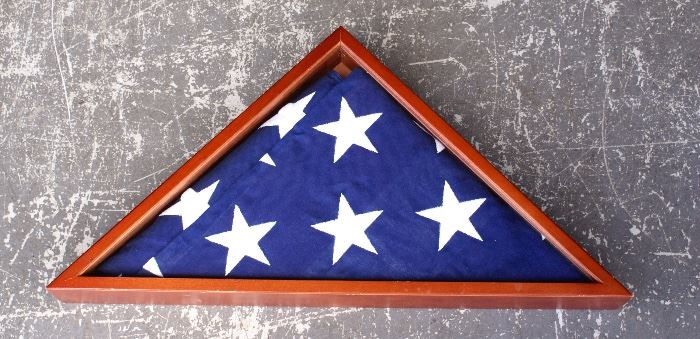 United States of America Cotton Flag in Wooden Case
