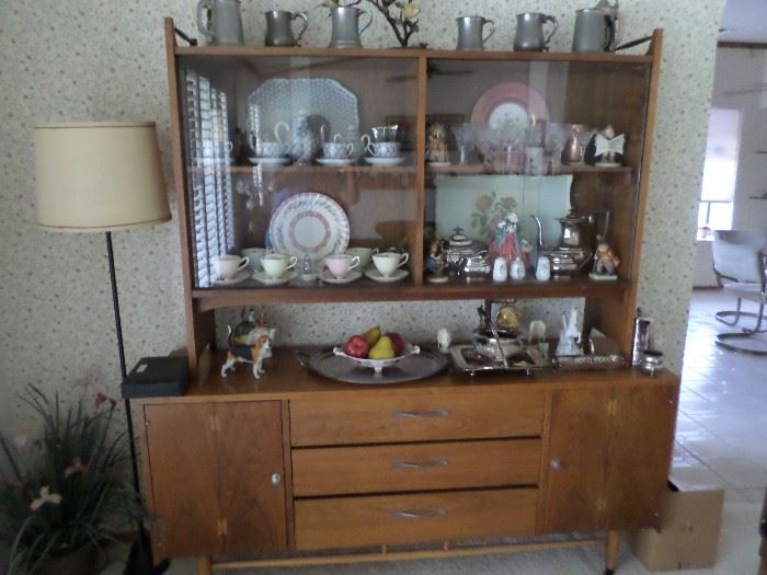 Mid-Century Lane Buffet/ display Cabinet, English silver,Pewter Mugs