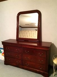 #26 Cherry finish dresser w/mirror 64x18x34 $175