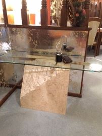 #51 Glass top stone base table 52x18x26 $100