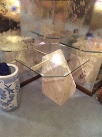 #50 (2) Glass top stone base end tables 26x20 $75 each