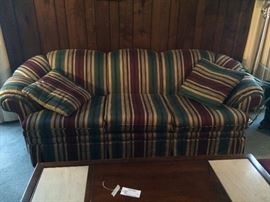 #56 Hickory Hill burgundy/green sofa 91" L. $250