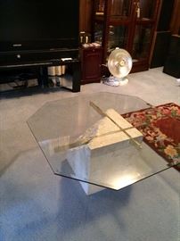 #48 Glasss top stone base coffee table 38x15 $75